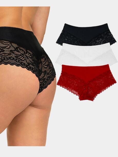 Majtki koronkowe z wysokim stanem 3-pak