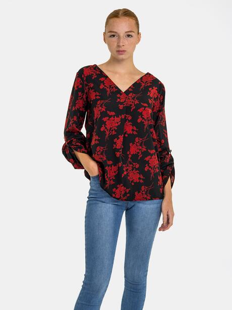 Wzorzysta bluzka z dekoltem V