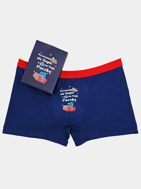 Świąteczne bokserki męskie z zabawnym napisem