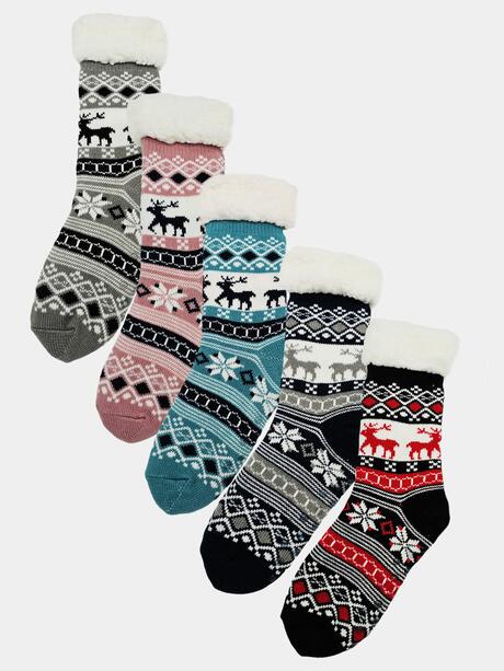 Ciepłe skarpety damskie bambosze norweski wzór