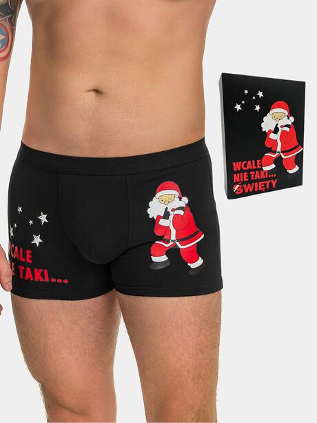 Świąteczne bokserki męskie z zabawnym napisem