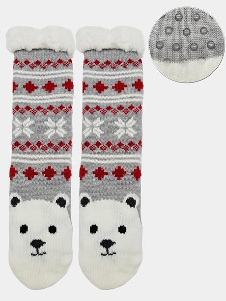 Świateczne skarpety damskie bambosze ciepłe z ABS