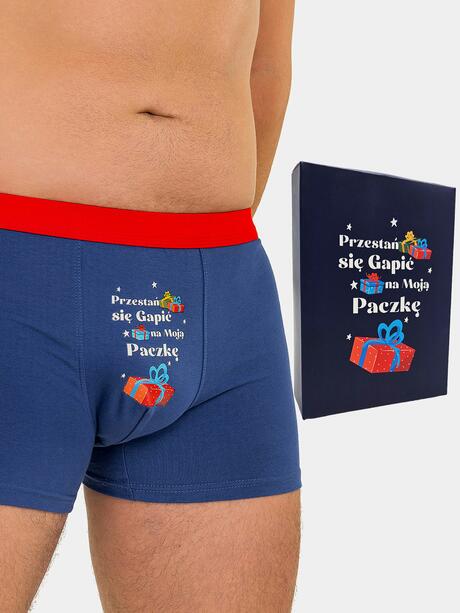 Świąteczne bokserki męskie z zabawnym napisem