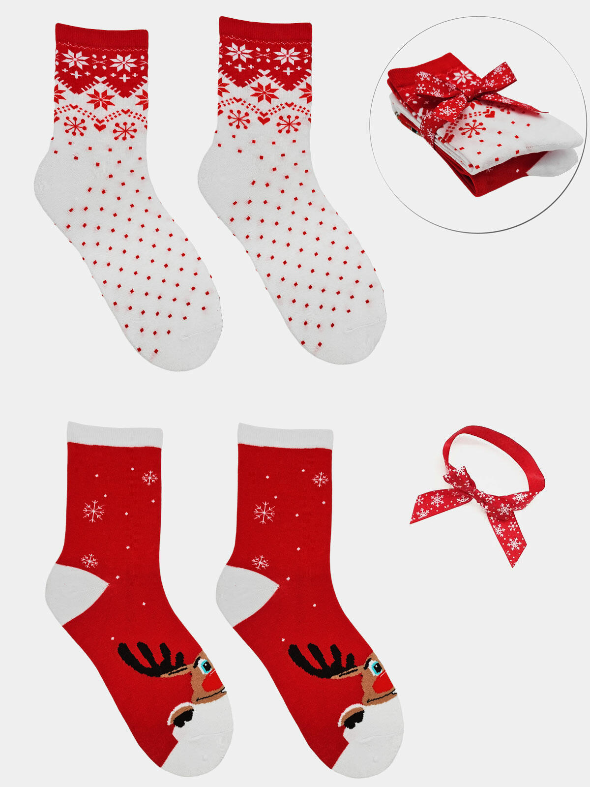 2-pak Świąteczny  35-38 damski z ozdobną wstążką