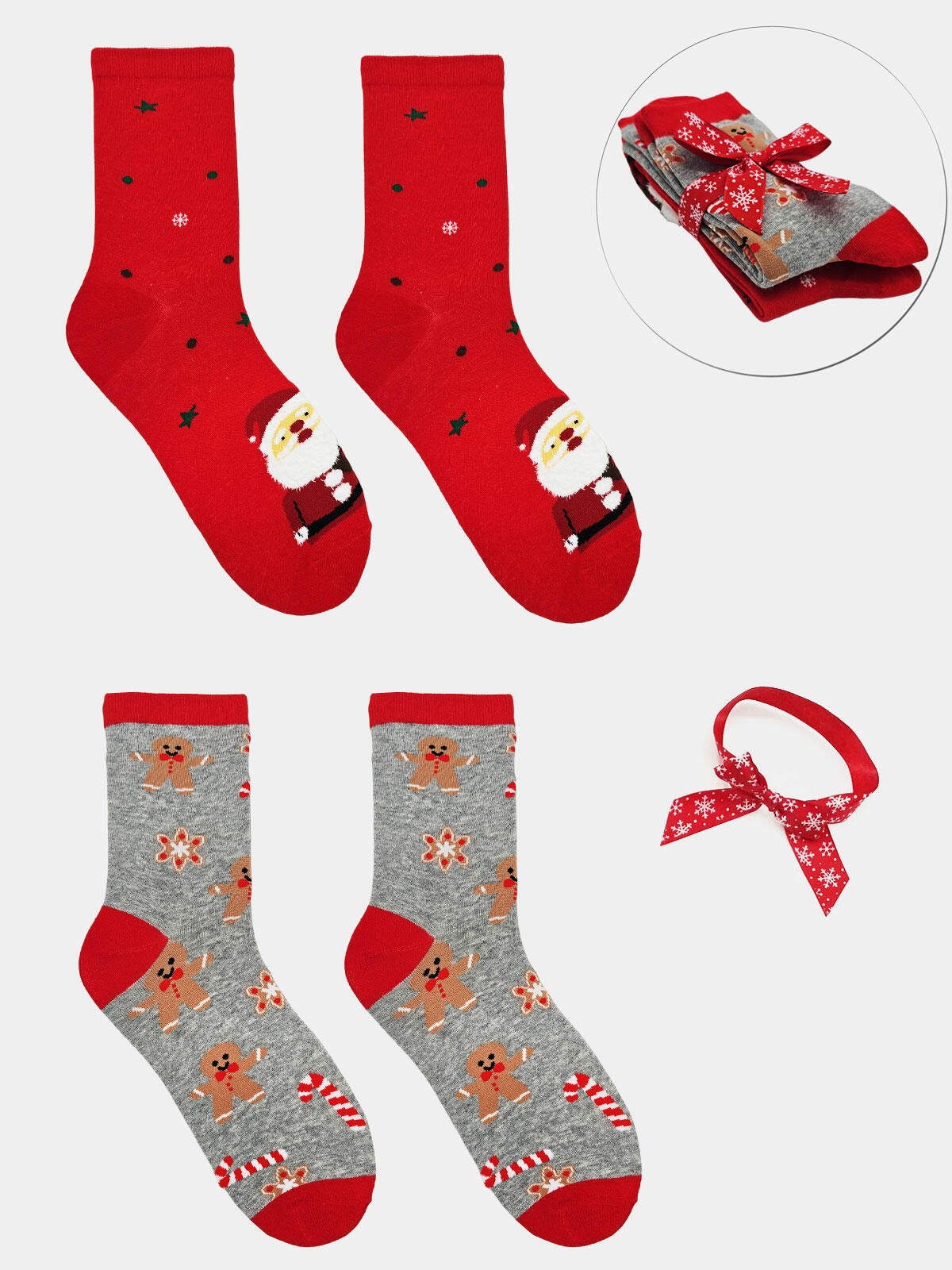 2-pak Świąteczny 35-38 damski z ozdobną wstążką