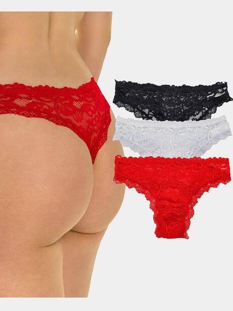 Koronkowe stringi 3-pak S