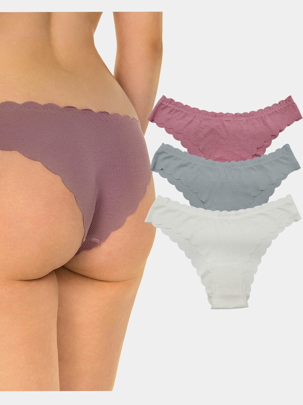 Majtki prążkowane bezszwowe 3-pak S