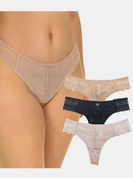 Koronkowe stringi 3-pak S