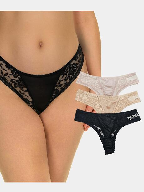 Stringi z koronką 3-pak L