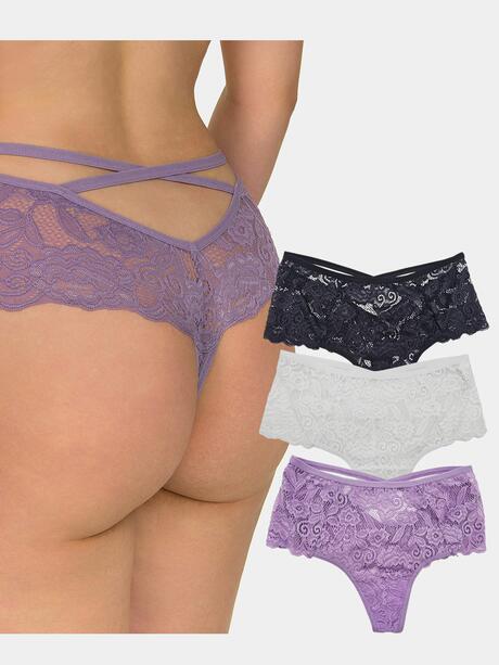 Stringi z ozdobnymi paskami 3-pak L