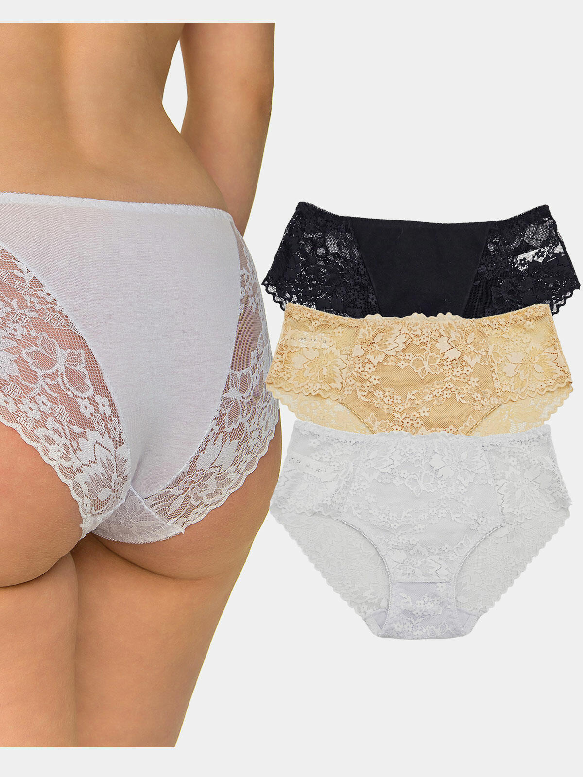 Majtki bawełniane z koronką 3-pak S