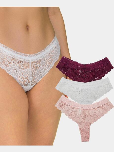 Koronkowe stringi 3-pak S