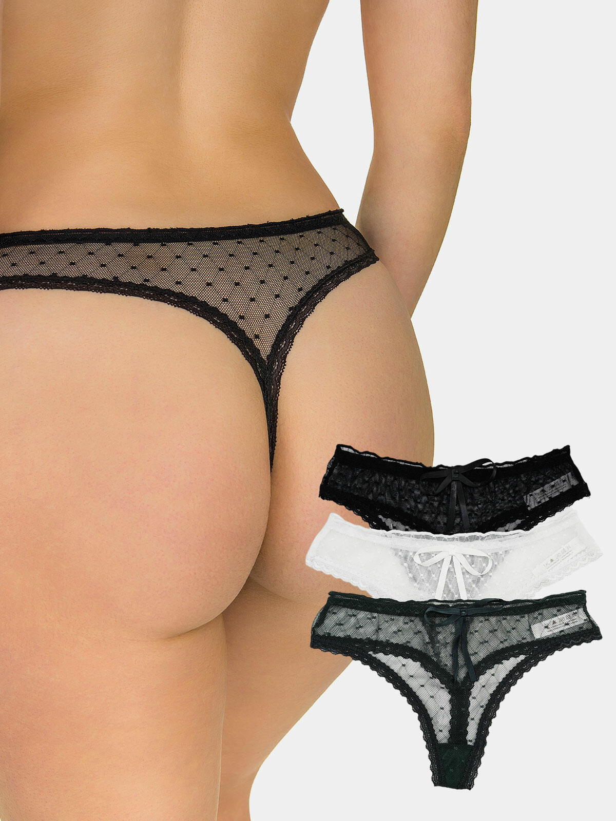 Stringi koronkowe 3-pak L