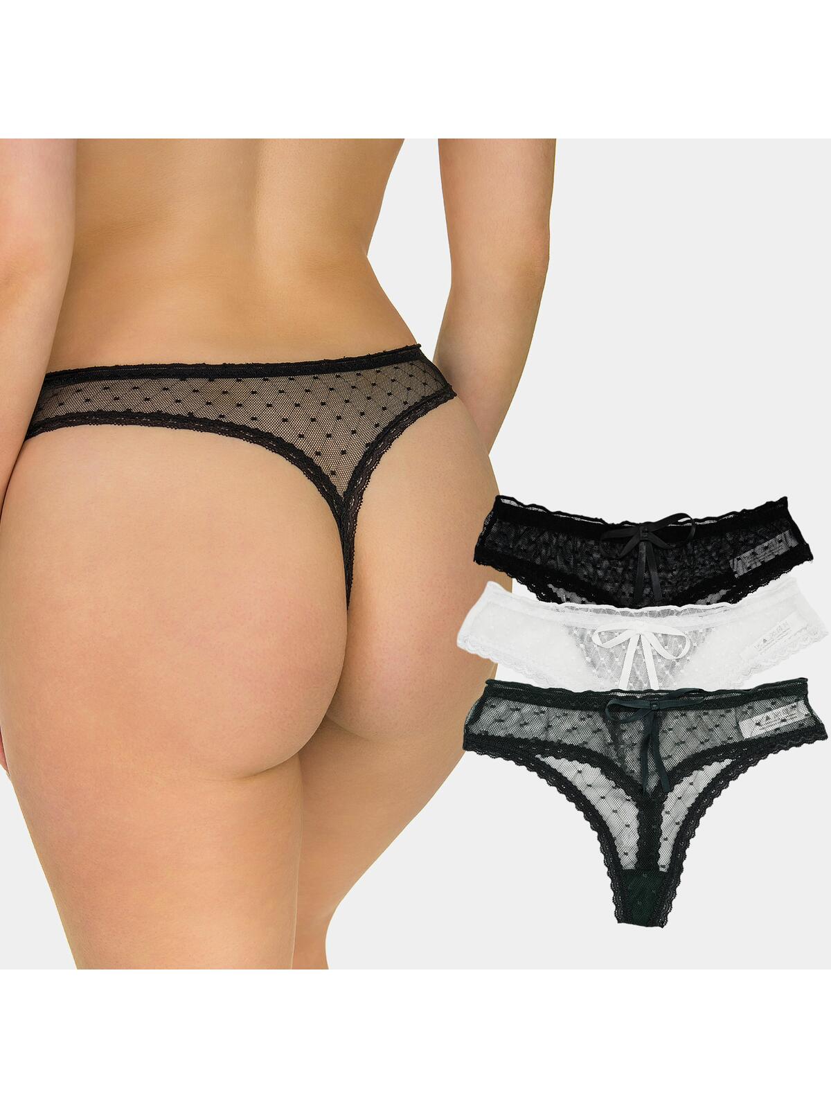 Stringi koronkowe 3-pak L