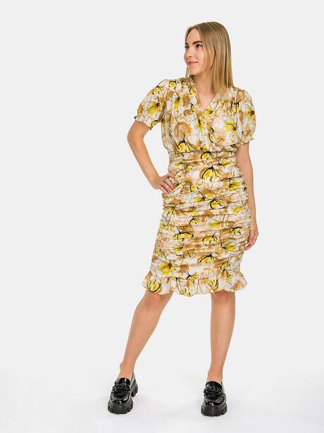 Kopertowa sukienka z marszczeniami