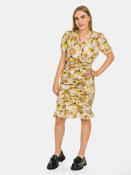 Kopertowa sukienka z marszczeniami