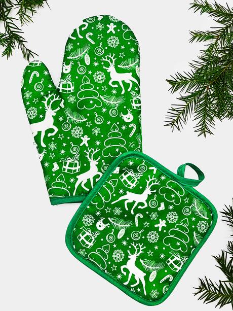 Świąteczny zestaw w renifery rękawica + podkładka