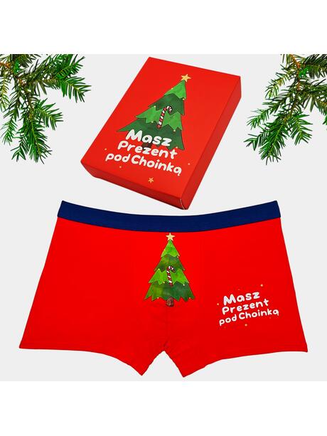 Bokserki bawełniane śmieszne z choinką
