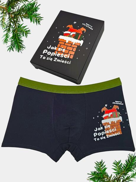 Świąteczne bokserki śmieszne z Mikołajem