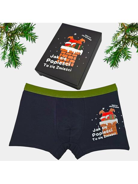 Świąteczne bokserki śmieszne z Mikołajem