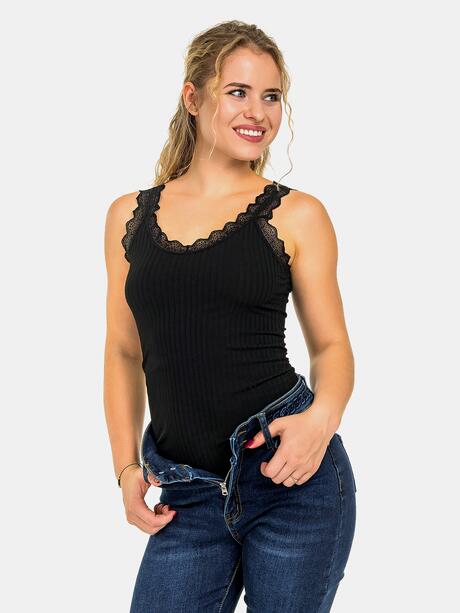 Top prążkowany z koronką