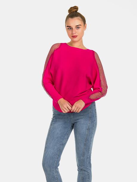 Sweter z cyrkoniami na rękawach