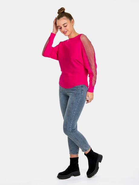 Sweter z cyrkoniami na rękawach