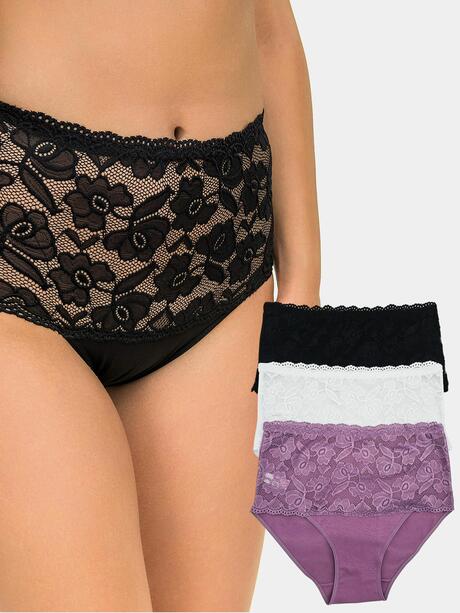 Majtki z wysokim stanem i koronką 3-pak L