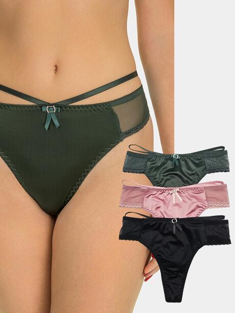 Stringi z ozdobnymi paskami 3-pak S