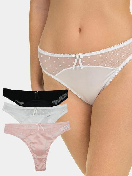 Stringi z siateczką w groszki 3-pak M