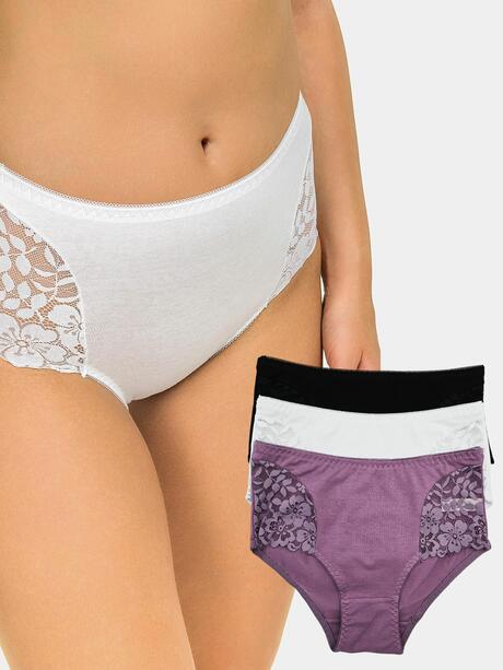 Majtki z koronkową wstawką 3-pak L