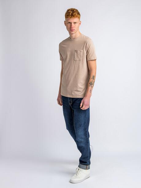 T-shirt beżowy z kieszonką