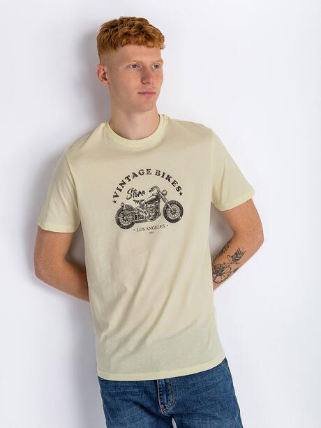 T-shirt bawełniany kremowy