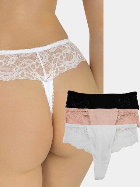 Stringi koronkowe 3-pak M