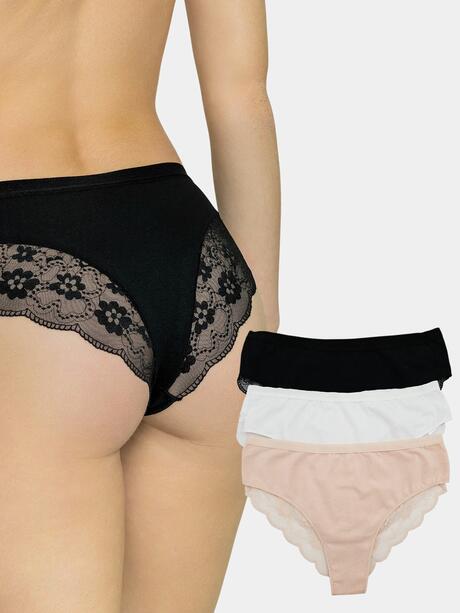 Majtki z koronkową wstawką 3-pak L