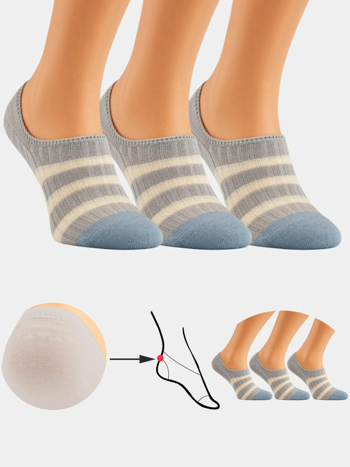 Prążkowane stopki w paski 3-pak 39-41